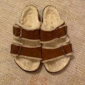 ⭐️ GENTLY WORN ⭐️ Birkenstock Women's Arizona Suede Shearling Sandals, 38!